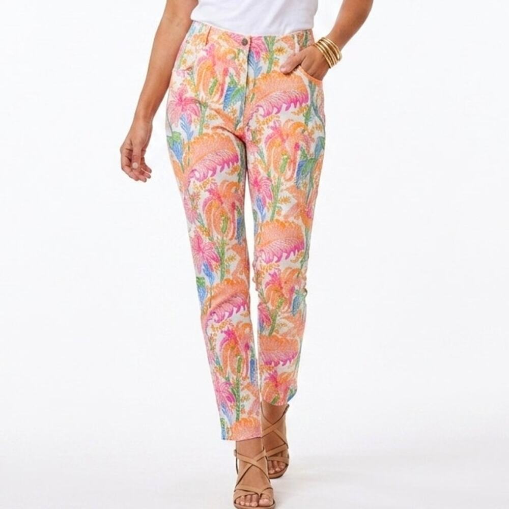 Gretchen Scott Tropical Leaf Pants Womens XL Colorful Cotton High Waisted Pants